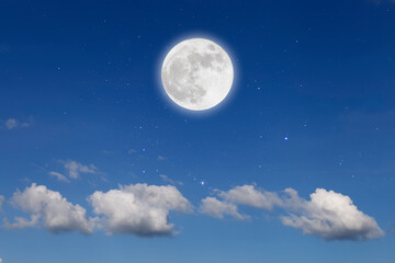 Wall Mural - romantic night with full moon in space over stars with cloudscape background.