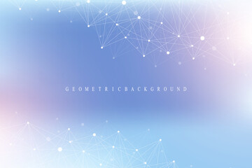Poster - Digits abstract background with connected line and dots, wave flow. Digital neural networks. Network and connection background for your presentation. Graphic polygonal background. Vector illustration