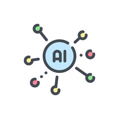 Wall Mural - Artificial intelligence network color line icon. AI with connection to dots vector outline colorful sign.