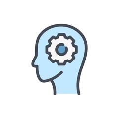  - Head with gear color line icon. Machine learning vector outline colorful sign.