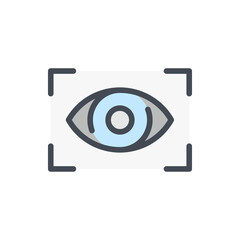 Poster - Eye scan color line icon. Digital eye with scanning frame vector outline colorful sign.