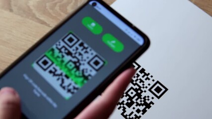 Scanning QR code with mobile smart phone. Qr code payment, E wallet , cashless technology concept.