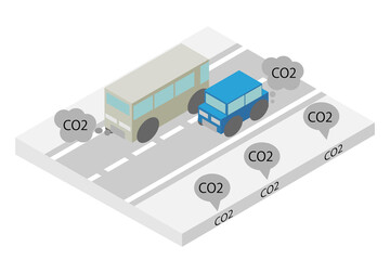 アイソメトリックな二酸化炭素吸収するコンクリートとその道路を通行する車