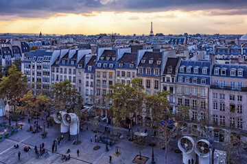 Fototapete - Paris City roofs in the evening