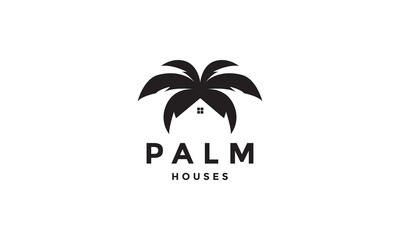 palm tree with home logo symbol vector icon illustration graphic design