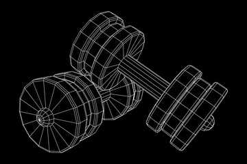 Dumbbells Gym equipment. Bodybuilding, powerlifting, fitness concept. Wireframe low poly mesh vector illustration
