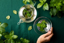 Fresh Mint Tea-drinking Concept, Overhead View