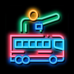 Poster - Bus Guide neon light sign vector. Glowing bright icon Bus Guide Sign. transparent symbol illustration