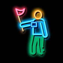 Poster - Leading Tourist neon light sign vector. Glowing bright icon Leading Tourist Sign. transparent symbol illustration