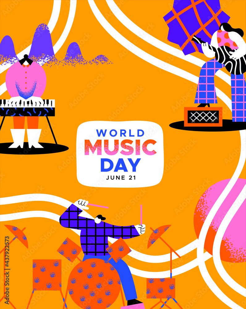 World Music Day poster diverse people band art - obrazy, fototapety, plakaty 