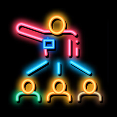 Poster - Speaker Leader for People neon light sign vector. Glowing bright icon Speaker Leader for People Sign. transparent symbol illustration