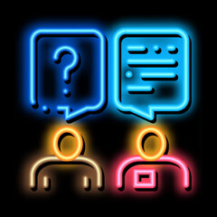 Poster - Dialogue of Tourist and Employee neon light sign vector. Glowing bright icon Dialogue of Tourist and Employee Sign. transparent symbol illustration