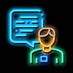Poster - Male Worker Talk neon light sign vector. Glowing bright icon Male Worker Talk Sign. transparent symbol illustration