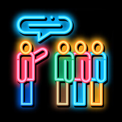 Poster - Tourists Group with Guide neon light sign vector. Glowing bright icon Tourists Group with Guide Sign. transparent symbol illustration
