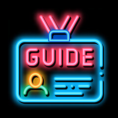Poster - Badge Guide neon light sign vector. Glowing bright icon Badge Guide Sign. transparent symbol illustration