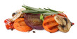 Mix of delicious grilled vegetables on white background