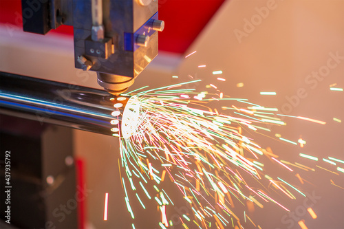 The fiber laser cutting machine cutting the stainless steel tube control by CNC program. The sheet metal working processing by laser cutting machine make the engrave at the stainless steel pipe parts.