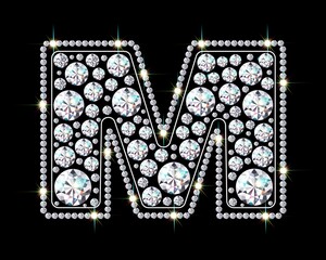 Letter M made from sparkling diamonds vector eps 10