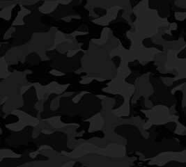 Camouflage black vector military background, trendy night pattern, geometric seamless pattern. Disguise