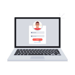 Poster - Sign in page with male avatar on laptop screen. For a web page, sign in to account, user authorization, login authentication page. Vector.
