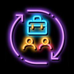 Poster - business and work cycle neon light sign vector. Glowing bright icon business and work cycle sign. transparent symbol illustration
