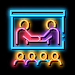 Poster - business training presentation neon light sign vector. Glowing bright icon business training presentation sign. transparent symbol illustration