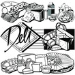 Hand drawn illustration of deli food set.