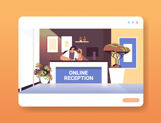 Poster - woman receptionist at online reception desk horizontal