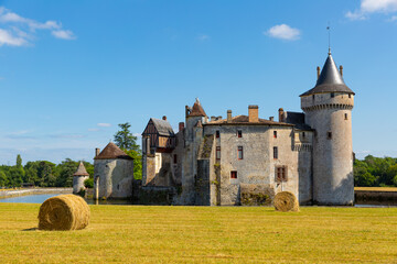 Summer view of medieval castle Chateau de la Brede, Gironde, France