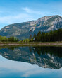 Beautiful reflection on a lake in the mountains on a sunny summer day in Berchtesgaden, Bavaria