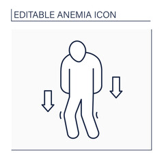 Anemia line icon. Disease symptoms.Weakness. Low hemoglobin, fast tiredness. Health protection concept. Isolated vector illustration. Editable stroke