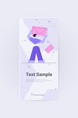 Poster - businessman holding envelope mail letter email service social network message receiving and sending concept