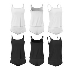 Wall Mural - 3d realistic mock up clothes isolated on white background. Women's simple tank top and briefs in black and white color.