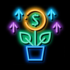 Poster - growing money tree neon light sign vector. Glowing bright icon growing money tree sign. transparent symbol illustration