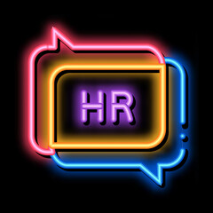 Poster - chat message hr neon light sign vector. Glowing bright icon chat message hr sign. transparent symbol illustration