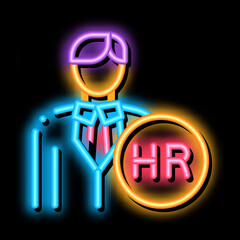 Poster - human resource neon light sign vector. Glowing bright icon human resource sign. transparent symbol illustration