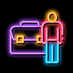 Sticker - busy man neon light sign vector. Glowing bright icon busy man sign. transparent symbol illustration