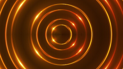 Poster - 3d render of gold fractal lights with shining effects. Computer generated abstract background of flickering rings.