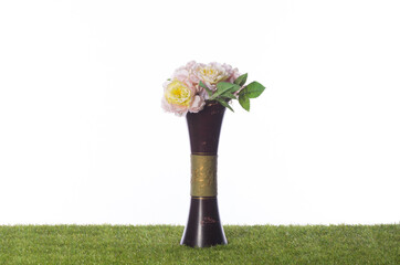 Wall Mural - wooden flower vase on the lawn