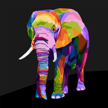 Colorful Elephant Pop Art Portrait Isolated Decoration 