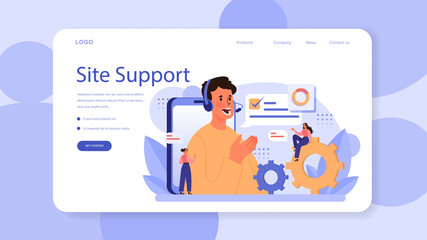 Poster - website technical support web banner or landing page. idea of web page