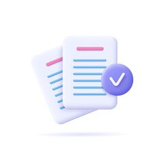 Poster - Documents icon. Stack of paper sheets. Confirmed or approved document. Business icon. 3d vector illustration.