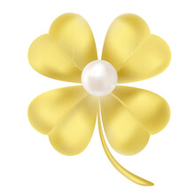 Gold Clover Leaf In Realistic Style. Golden Shamrock Jewellery. Beautiful Artwork With Gradient Mesh. Vector Illustration.