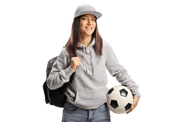 Wall Mural - Female student holding a soccer ball