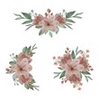 Set watercolor floral frame bouquets of soft brown flower 