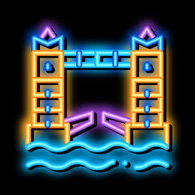 Drawbridge Neon Light Sign Vector. Glowing Bright Icon Drawbridge Sign. Transparent Symbol Illustration