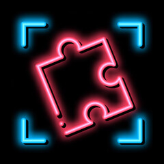 Sticker - puzzle element neon light sign vector. Glowing bright icon puzzle element sign. transparent symbol illustration