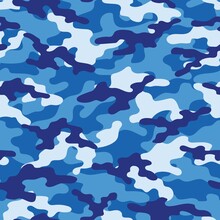 Abstract Seamless Military Blue Camo Texture For Print. Forest Background. Vector