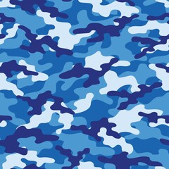 abstract seamless military blue camo texture for print. forest background. vector