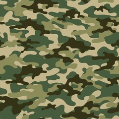 green Military camouflage seamless pattern. Four colors. Forest style. Vector design.